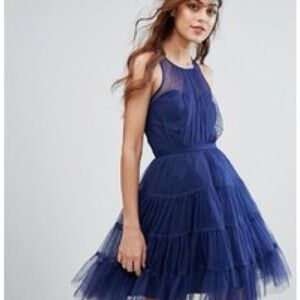 Little Mistress Navy Tulle Mini Dress - Size 10